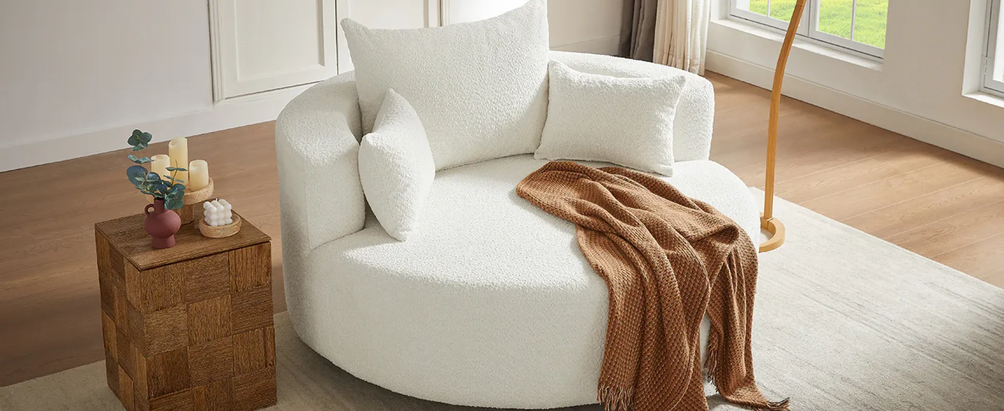 Walker Edison | 360° Swivel Accent Round Sofa Chair with Pillows