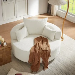 Walker Edison | 360° Swivel Accent Round Sofa Chair with Pillows