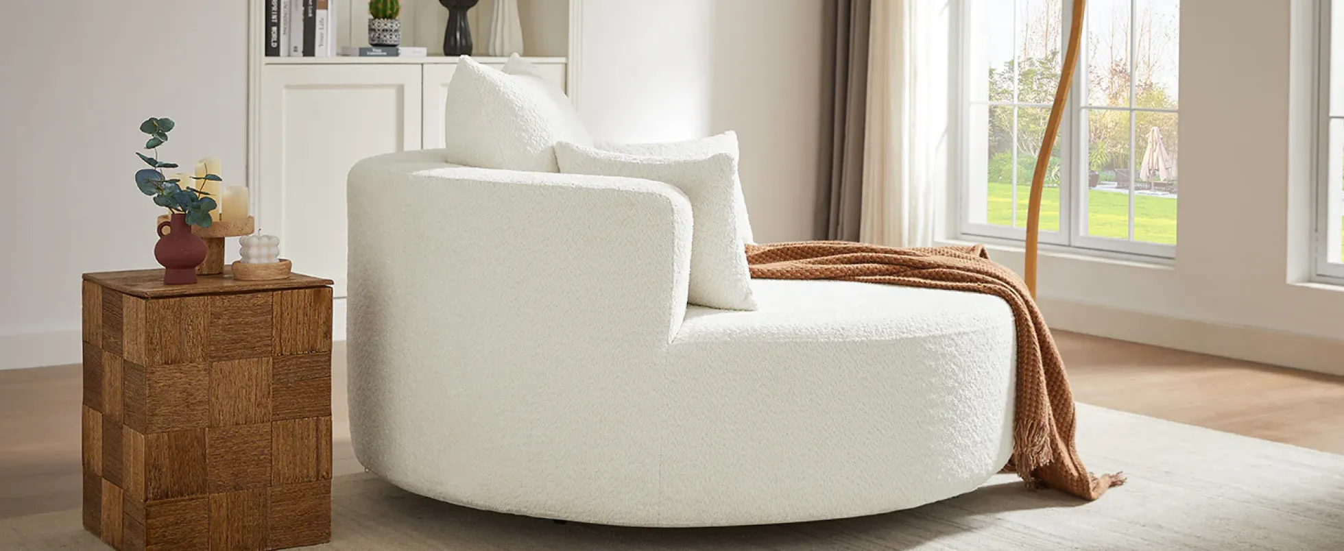Walker Edison | 360° Swivel Accent Round Sofa Chair with Pillows