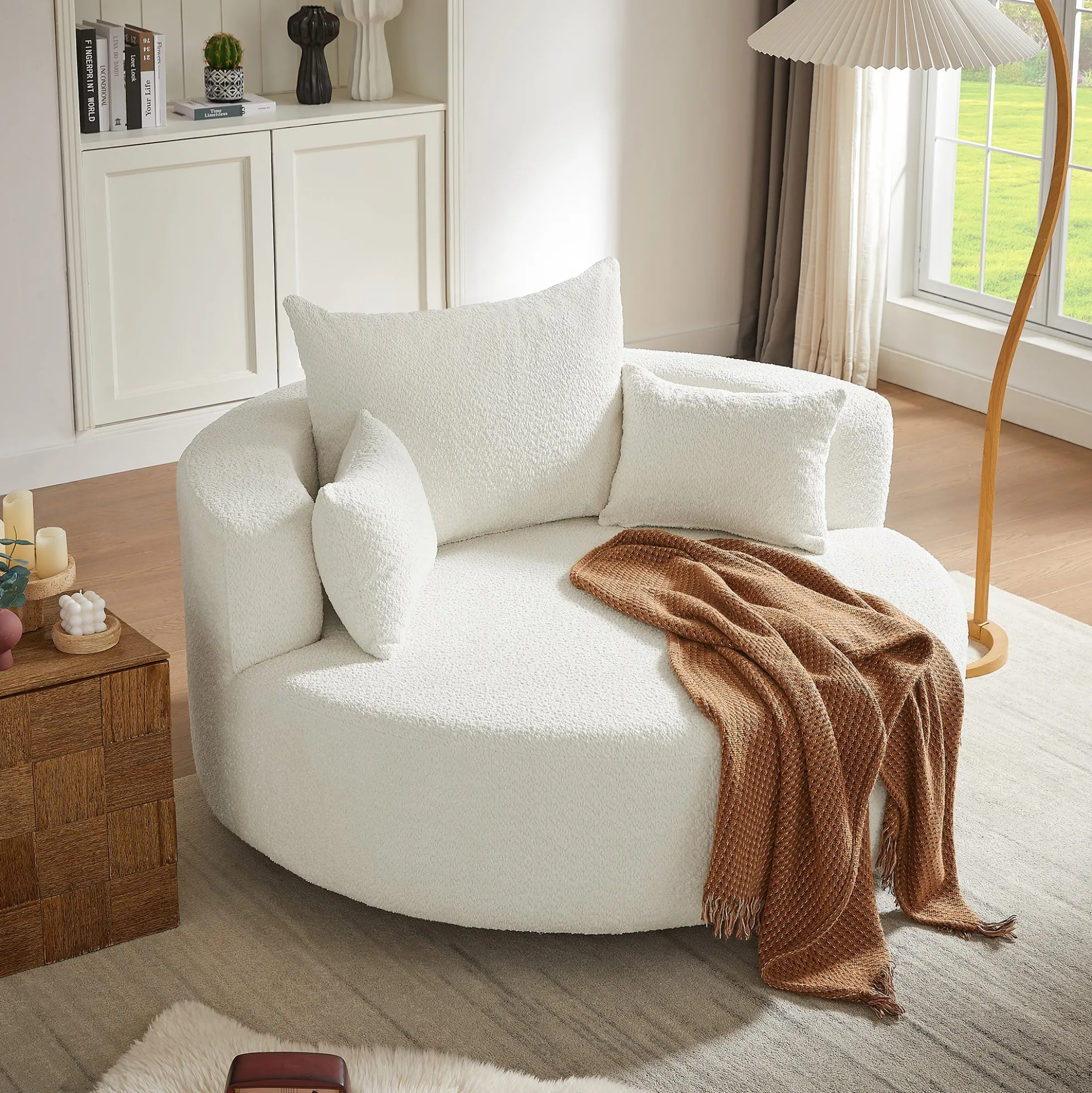 Walker Edison | 360° Swivel Accent Round Sofa Chair with Pillows