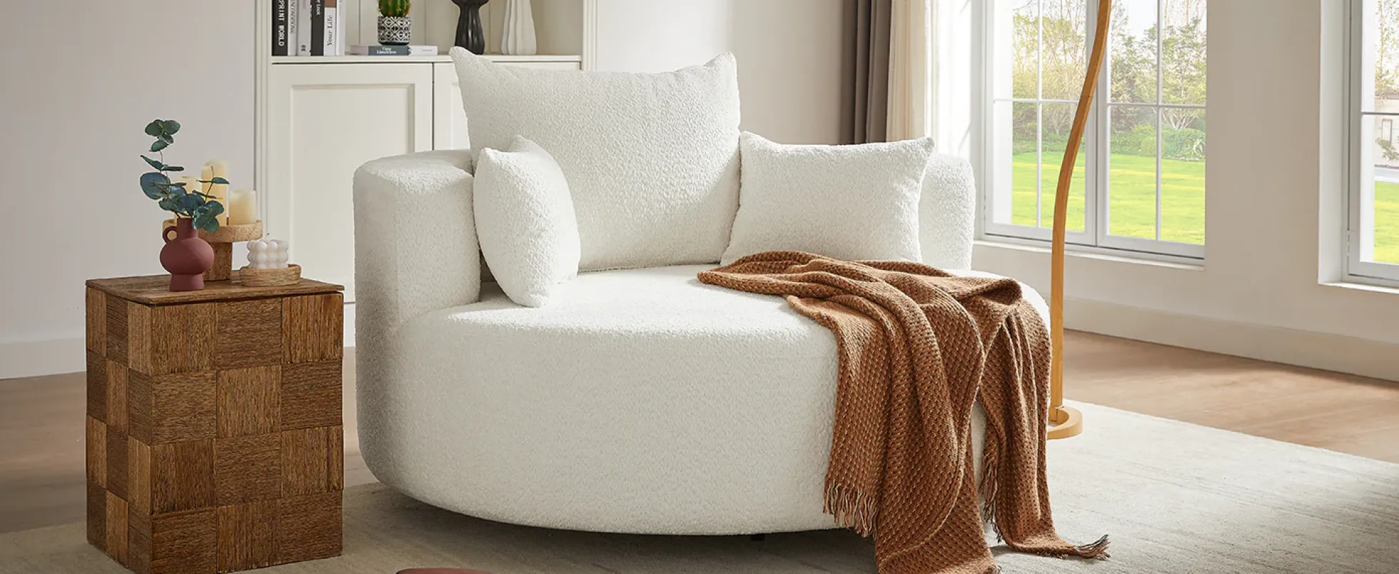 Walker Edison | 360° Swivel Accent Round Sofa Chair with Pillows