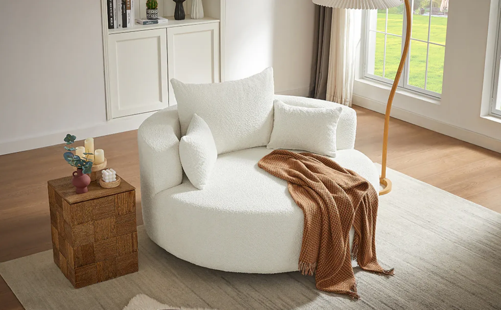 Walker Edison | 360° Swivel Accent Round Sofa Chair with Pillows
