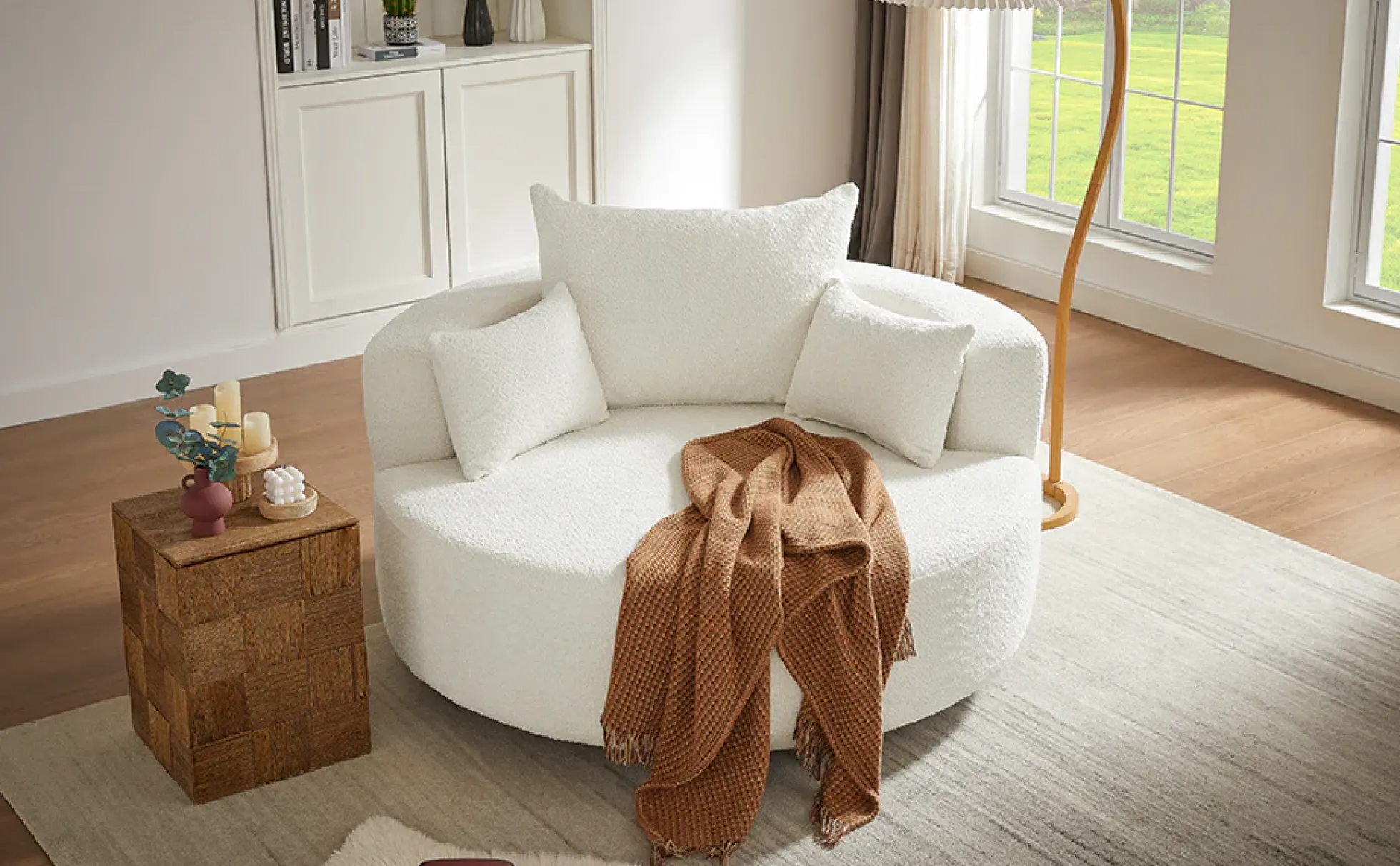 Walker Edison | 360° Swivel Accent Round Sofa Chair with Pillows