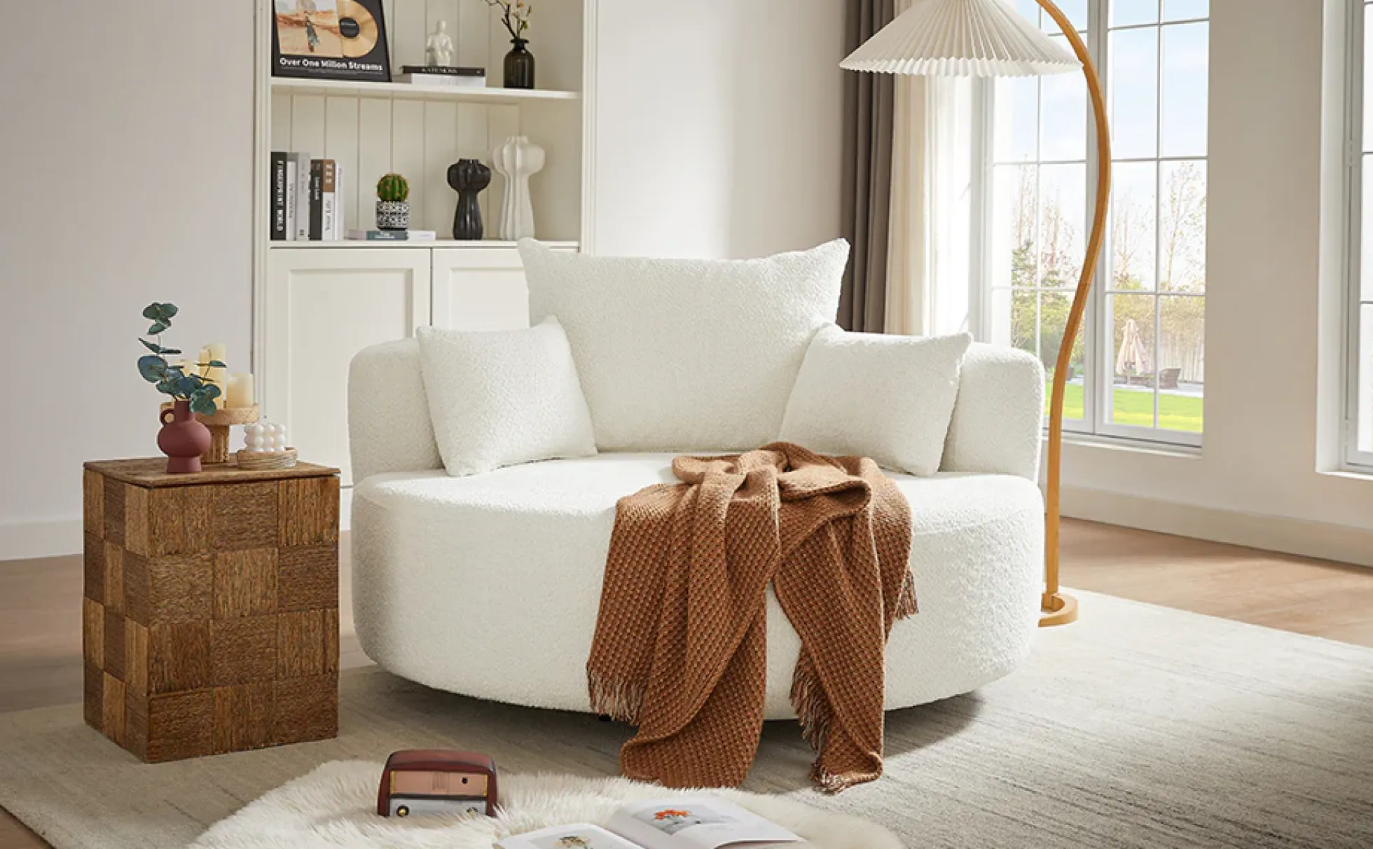 Walker Edison | 360° Swivel Accent Round Sofa Chair with Pillows