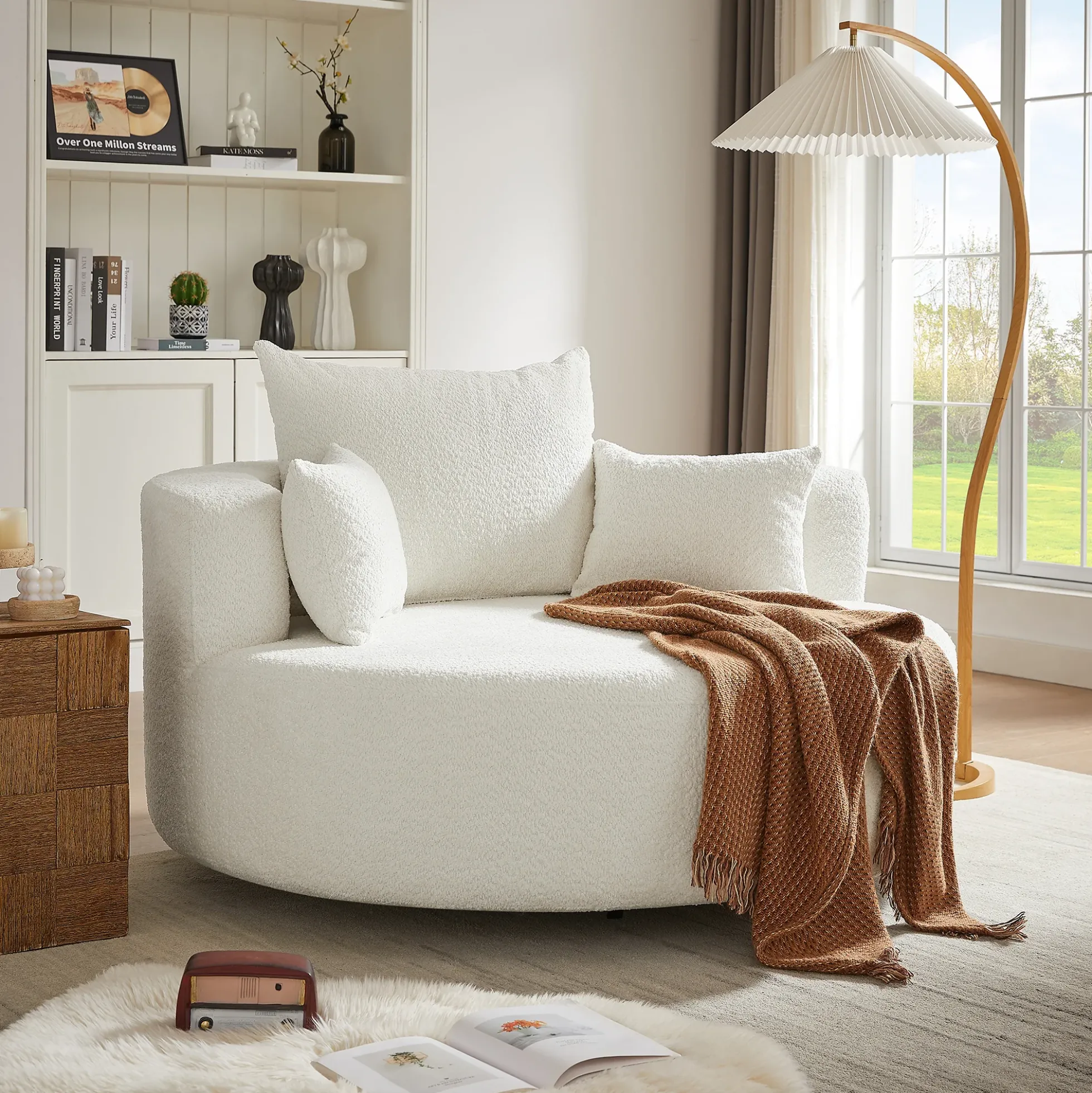 Walker Edison | 360° Swivel Accent Round Sofa Chair with Pillows