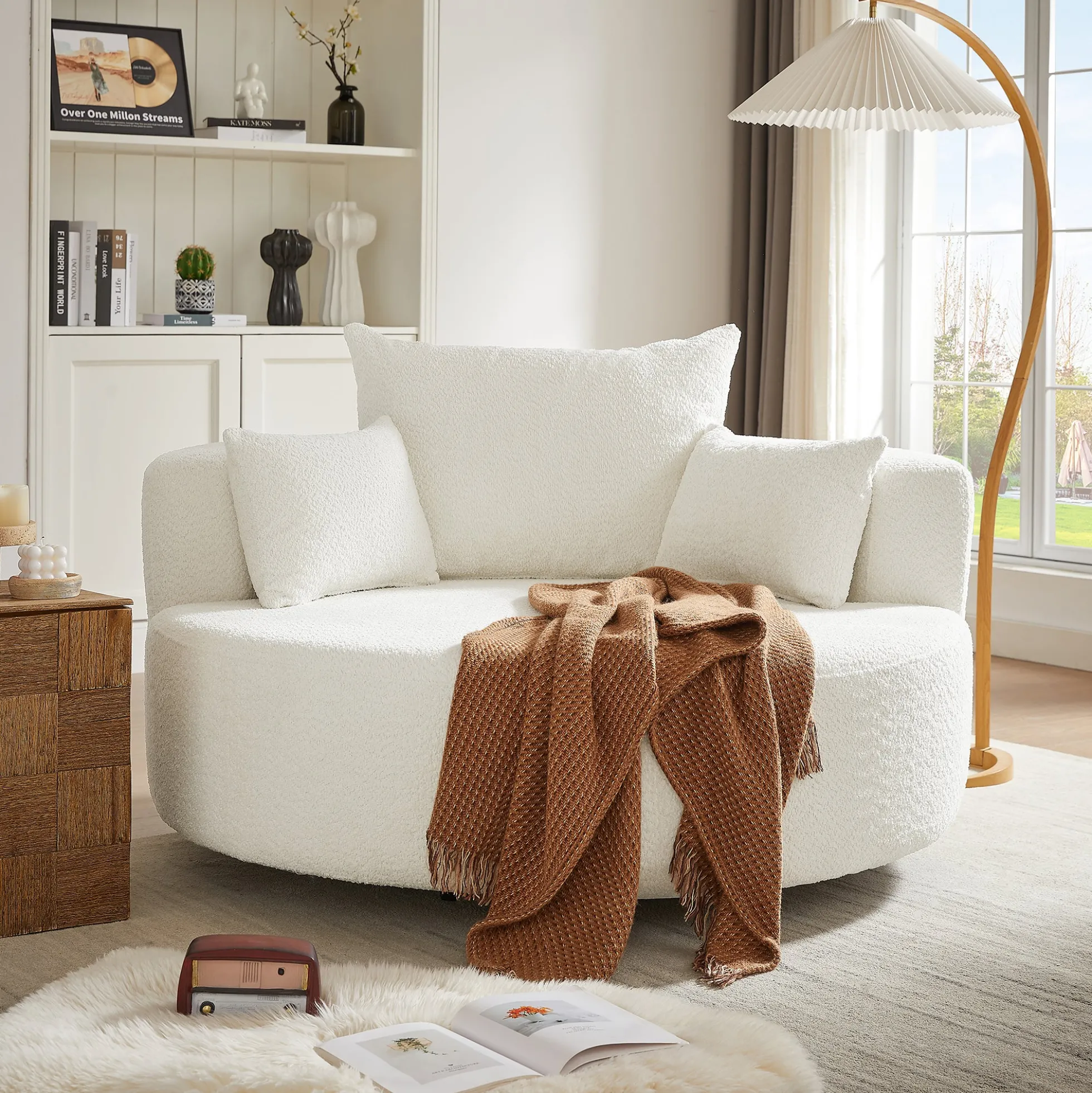 Walker Edison | 360° Swivel Accent Round Sofa Chair with Pillows