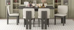 Walker Edison | 60' Wood 7-Piece Retro Dining Table Set for 6 with Upholstered Chairs