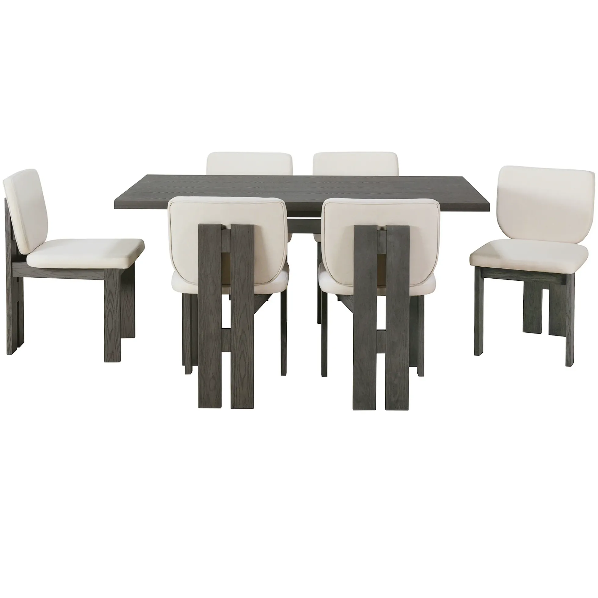 Walker Edison | 60' Wood 7-Piece Retro Dining Table Set for 6 with Upholstered Chairs