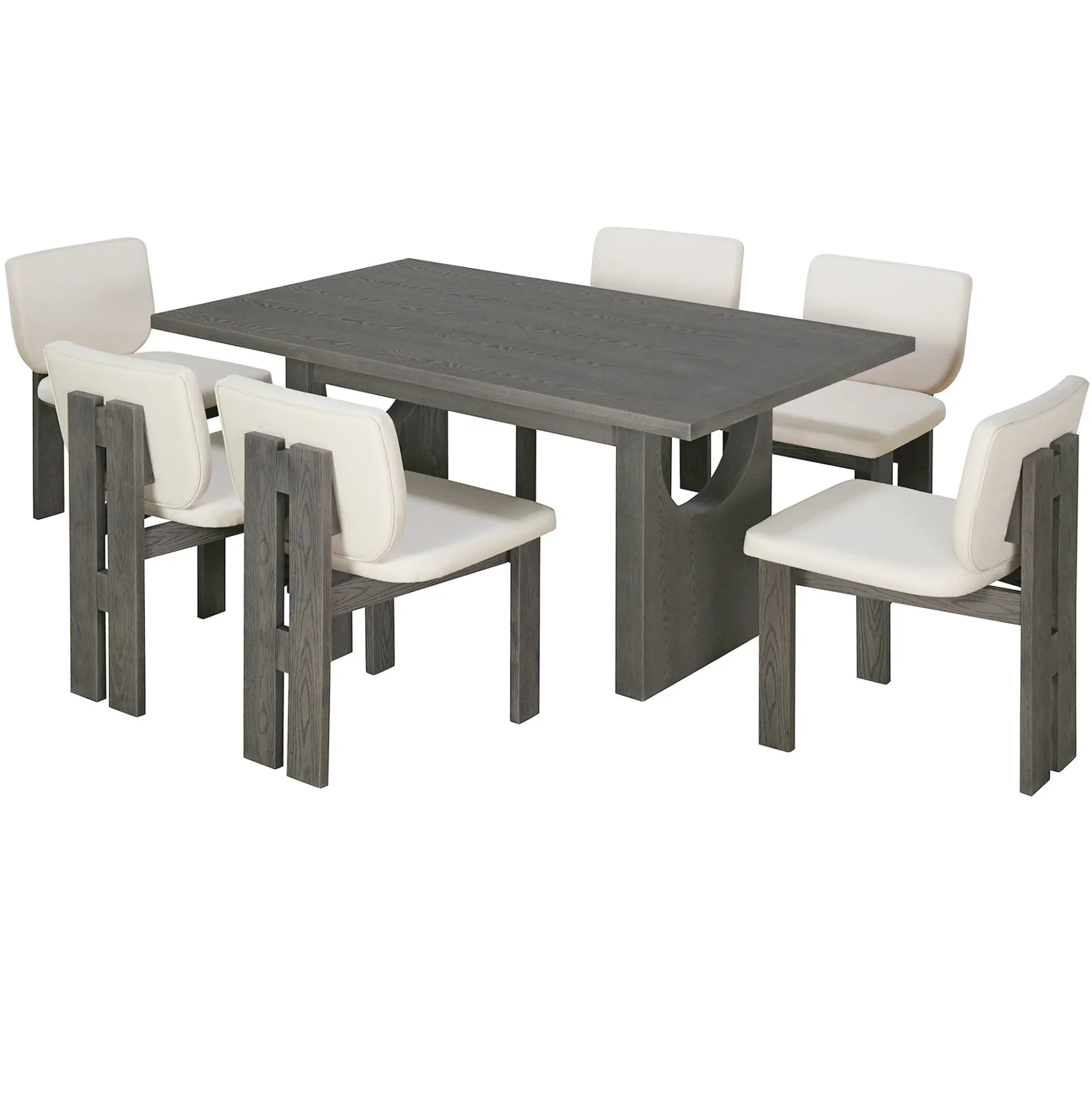 Walker Edison | 60' Wood 7-Piece Retro Dining Table Set for 6 with Upholstered Chairs