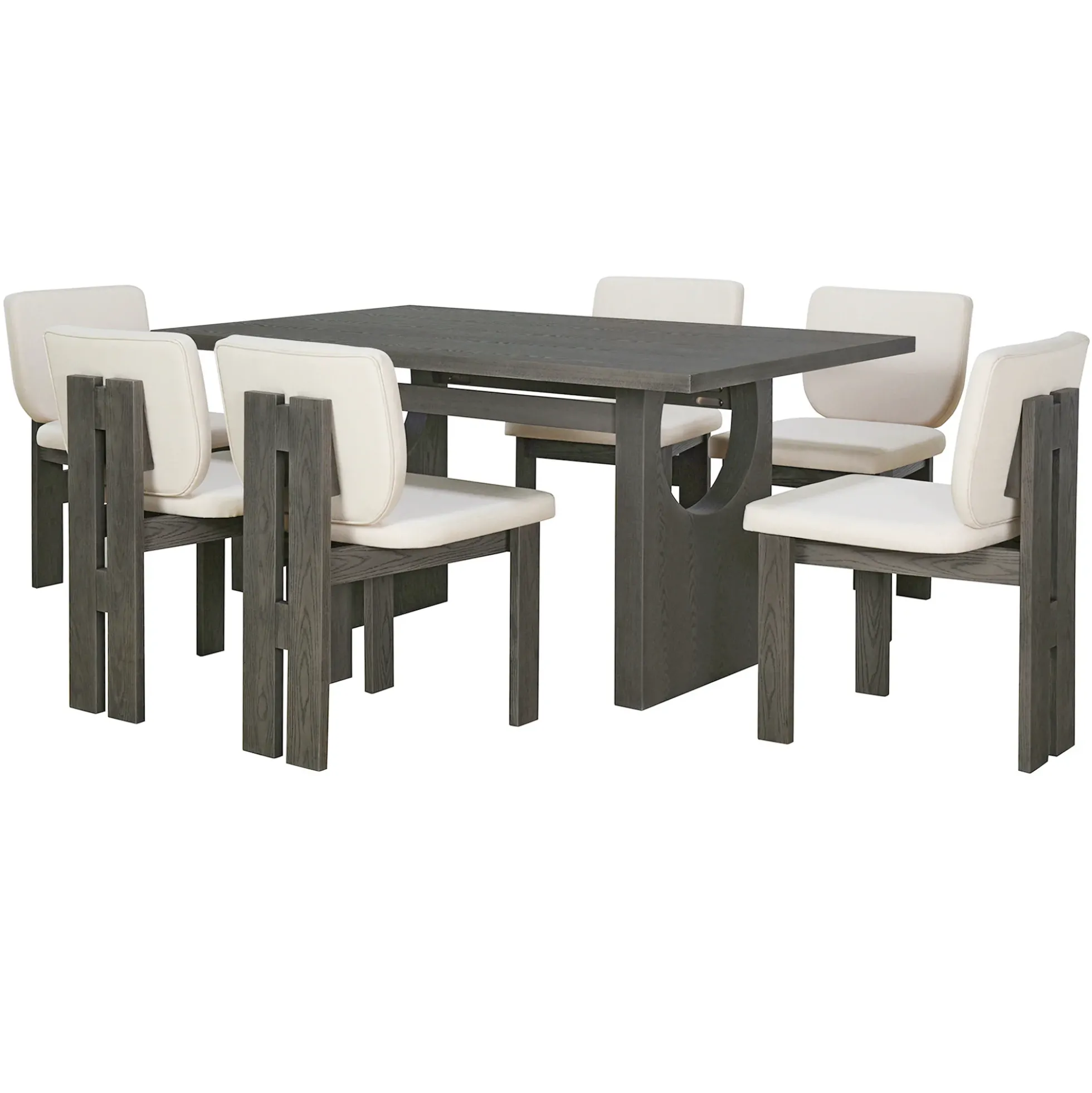 Walker Edison | 60' Wood 7-Piece Retro Dining Table Set for 6 with Upholstered Chairs