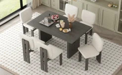 Walker Edison | 60' Wood 7-Piece Retro Dining Table Set for 6 with Upholstered Chairs