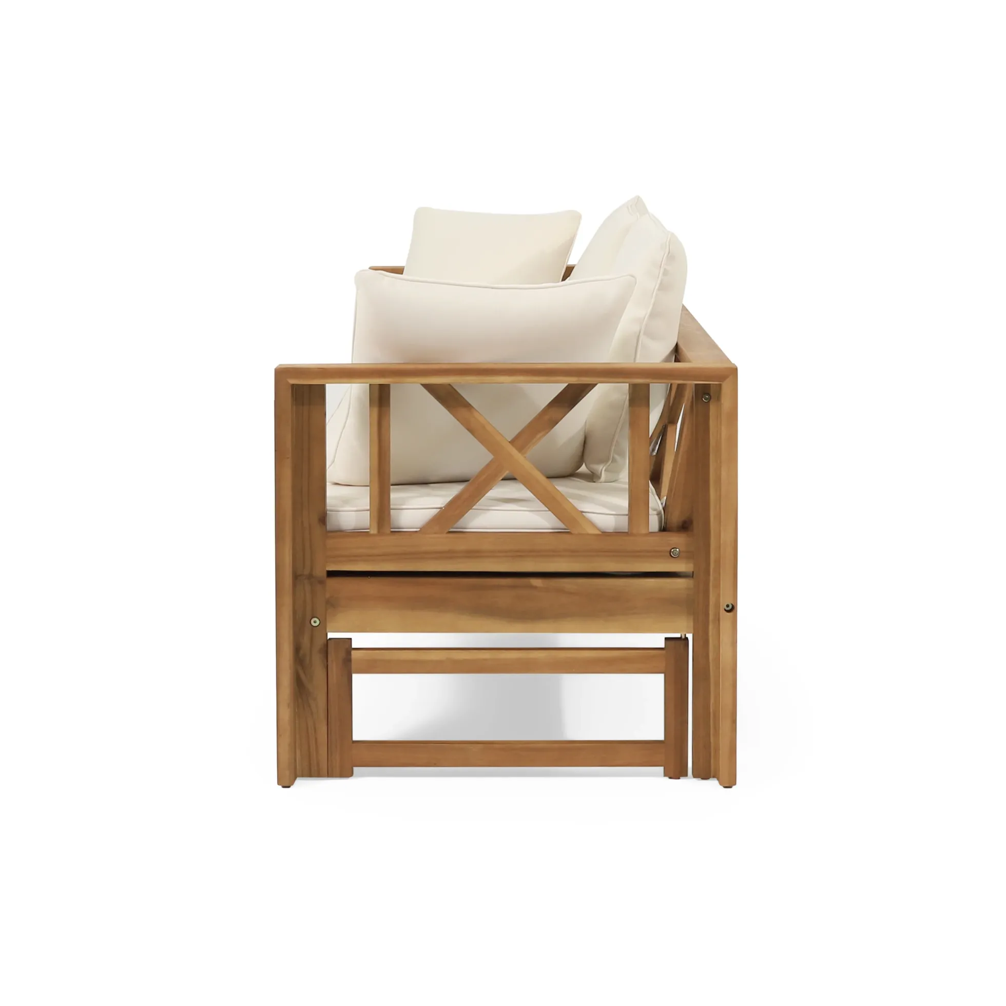 Walker Edison | Acacia Wood Outdoor Extendable Sofa into Daybed