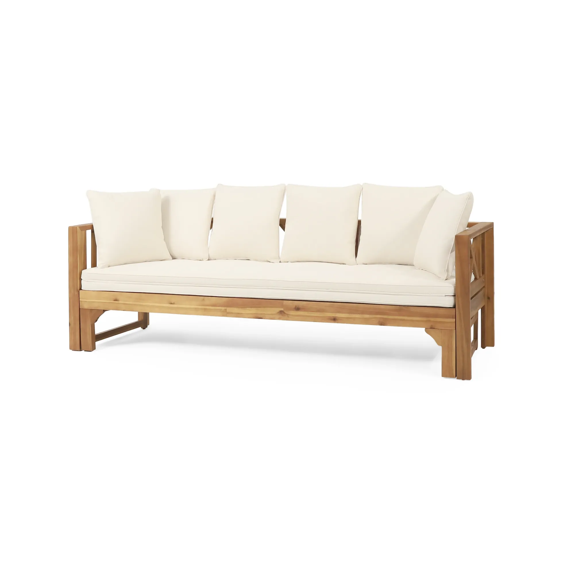 Walker Edison | Acacia Wood Outdoor Extendable Sofa into Daybed