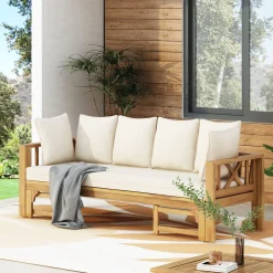 Walker Edison | Acacia Wood Outdoor Extendable Sofa into Daybed