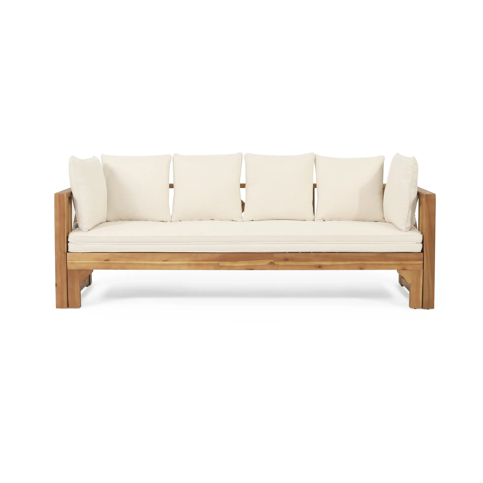 Walker Edison | Acacia Wood Outdoor Extendable Sofa into Daybed