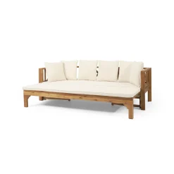 Walker Edison | Acacia Wood Outdoor Extendable Sofa into Daybed
