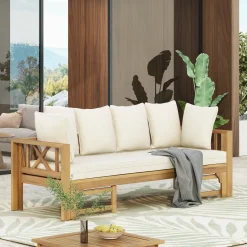 Walker Edison | Acacia Wood Outdoor Extendable Sofa into Daybed