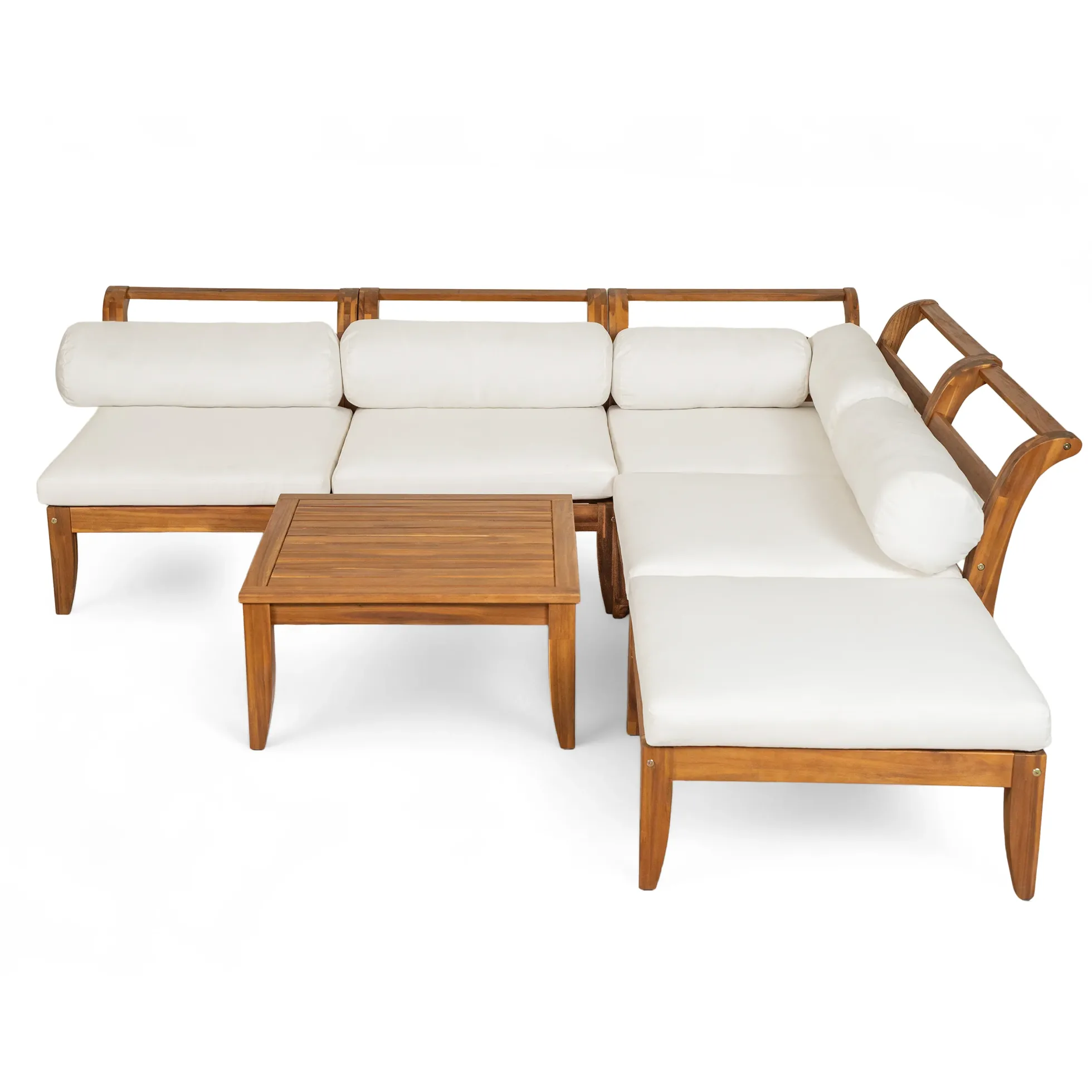 Walker Edison | Acacia Wood Outdoor Modular 6 Piece Sectional Sofa Set