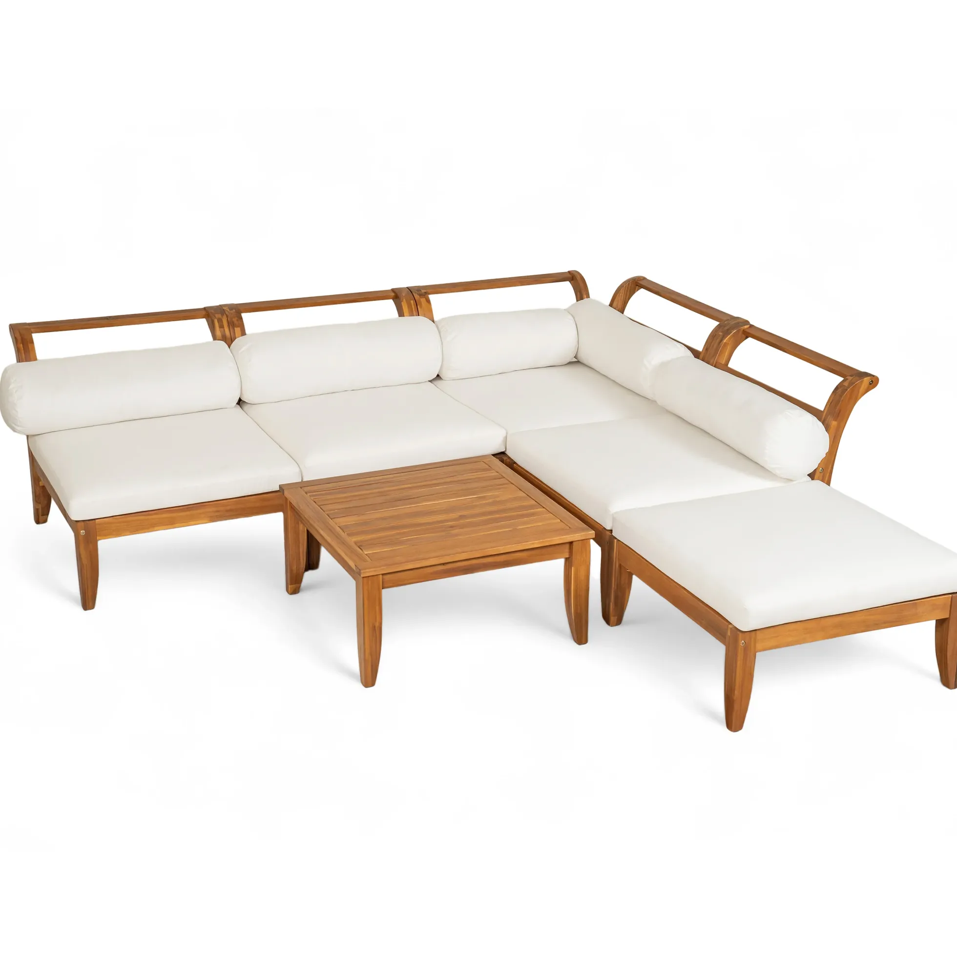 Walker Edison | Acacia Wood Outdoor Modular 6 Piece Sectional Sofa Set