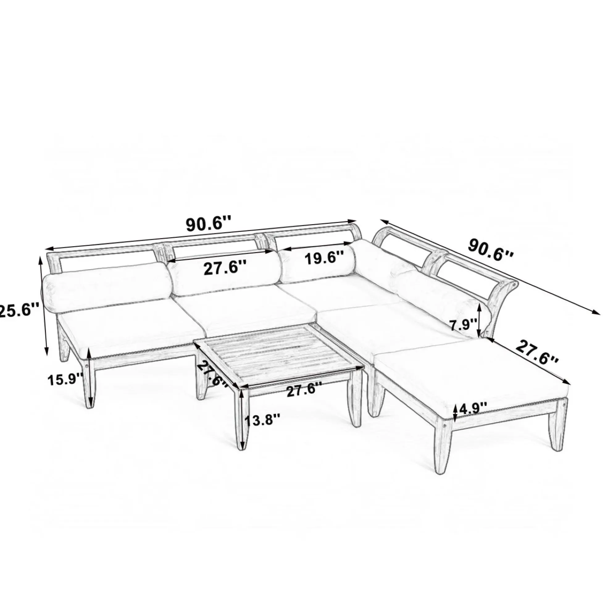 Walker Edison | Acacia Wood Outdoor Modular 6 Piece Sectional Sofa Set