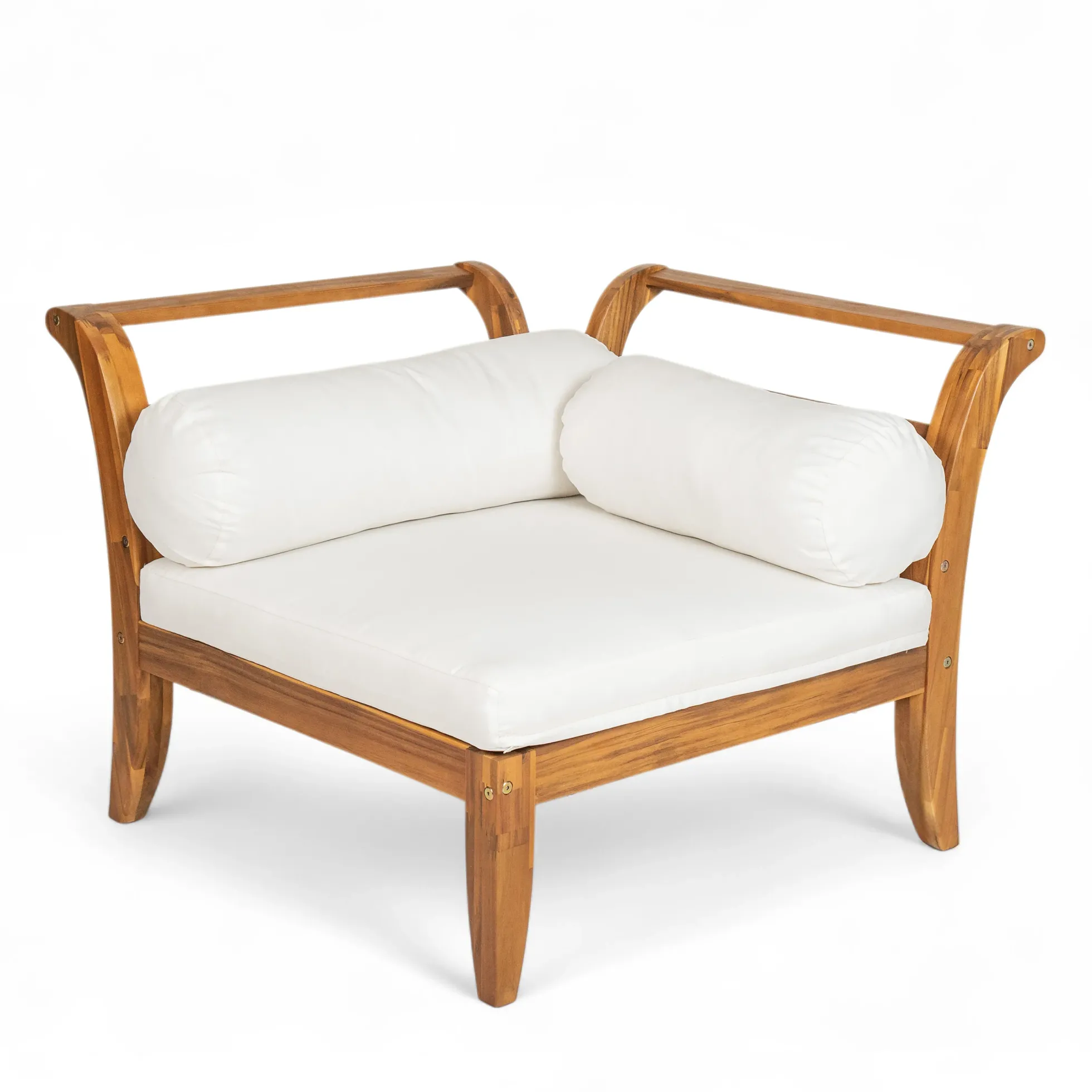Walker Edison | Acacia Wood Outdoor Modular 6 Piece Sectional Sofa Set