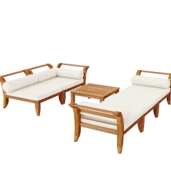 Walker Edison | Acacia Wood Outdoor Modular 6 Piece Sectional Sofa Set