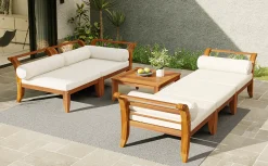 Walker Edison | Acacia Wood Outdoor Modular 6 Piece Sectional Sofa Set