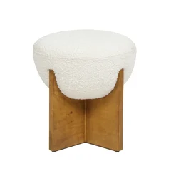 Walker Edison | Bali 18.5' Round Upholstered Ottoman with Natural Wood Base