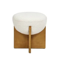 Walker Edison | Bali 18.5' Round Upholstered Ottoman with Natural Wood Base