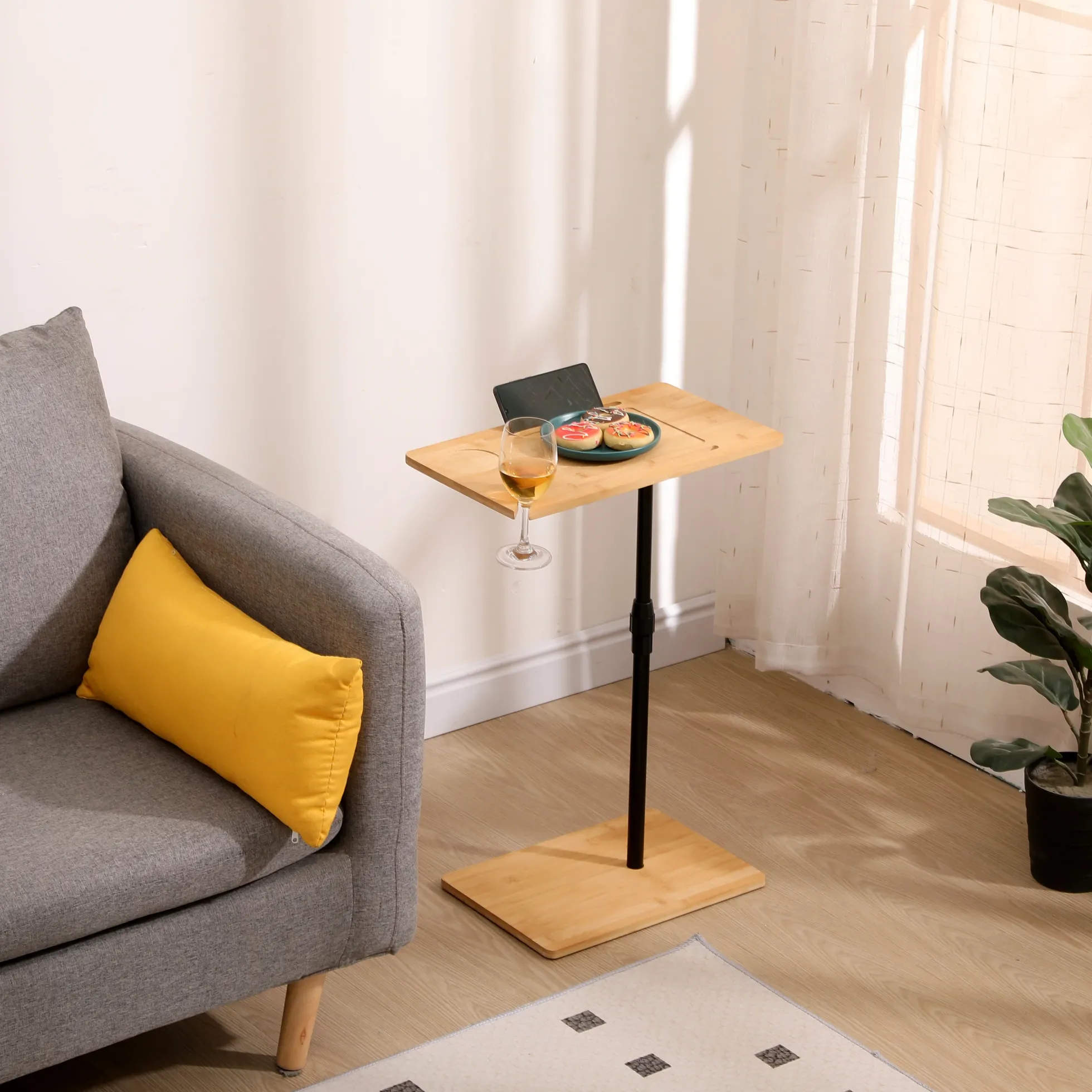 Walker Edison | Bamboo 360 Swivel Sofa Tray Table