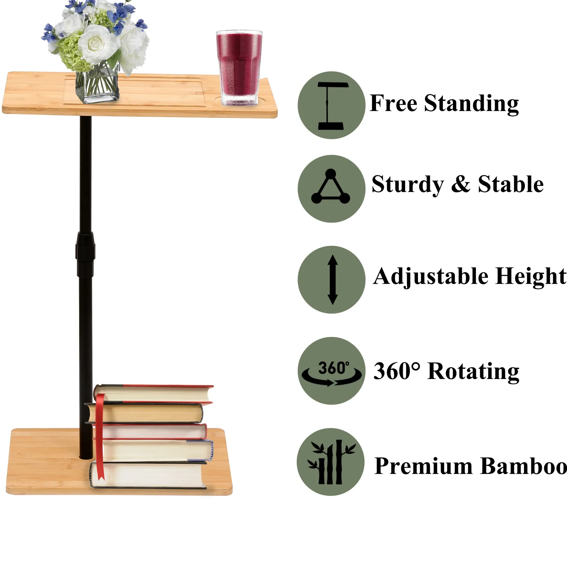 Walker Edison | Bamboo 360 Swivel Sofa Tray Table
