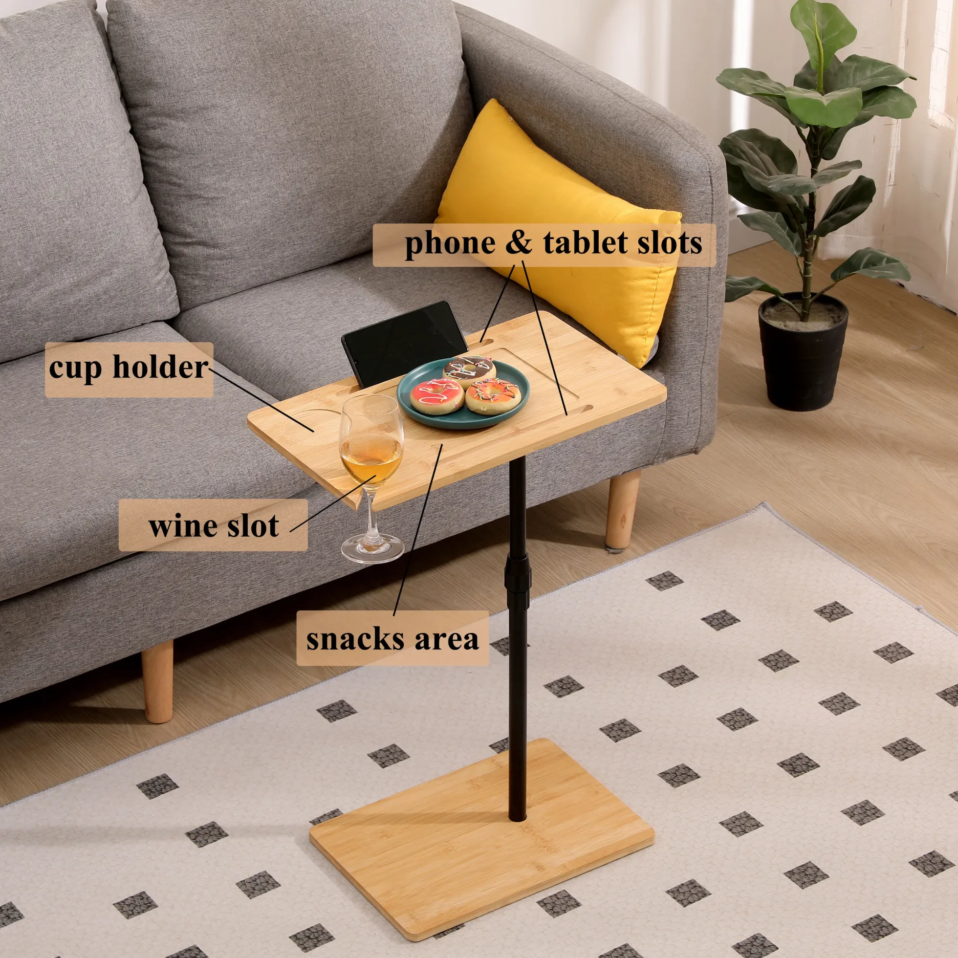 Walker Edison | Bamboo 360 Swivel Sofa Tray Table