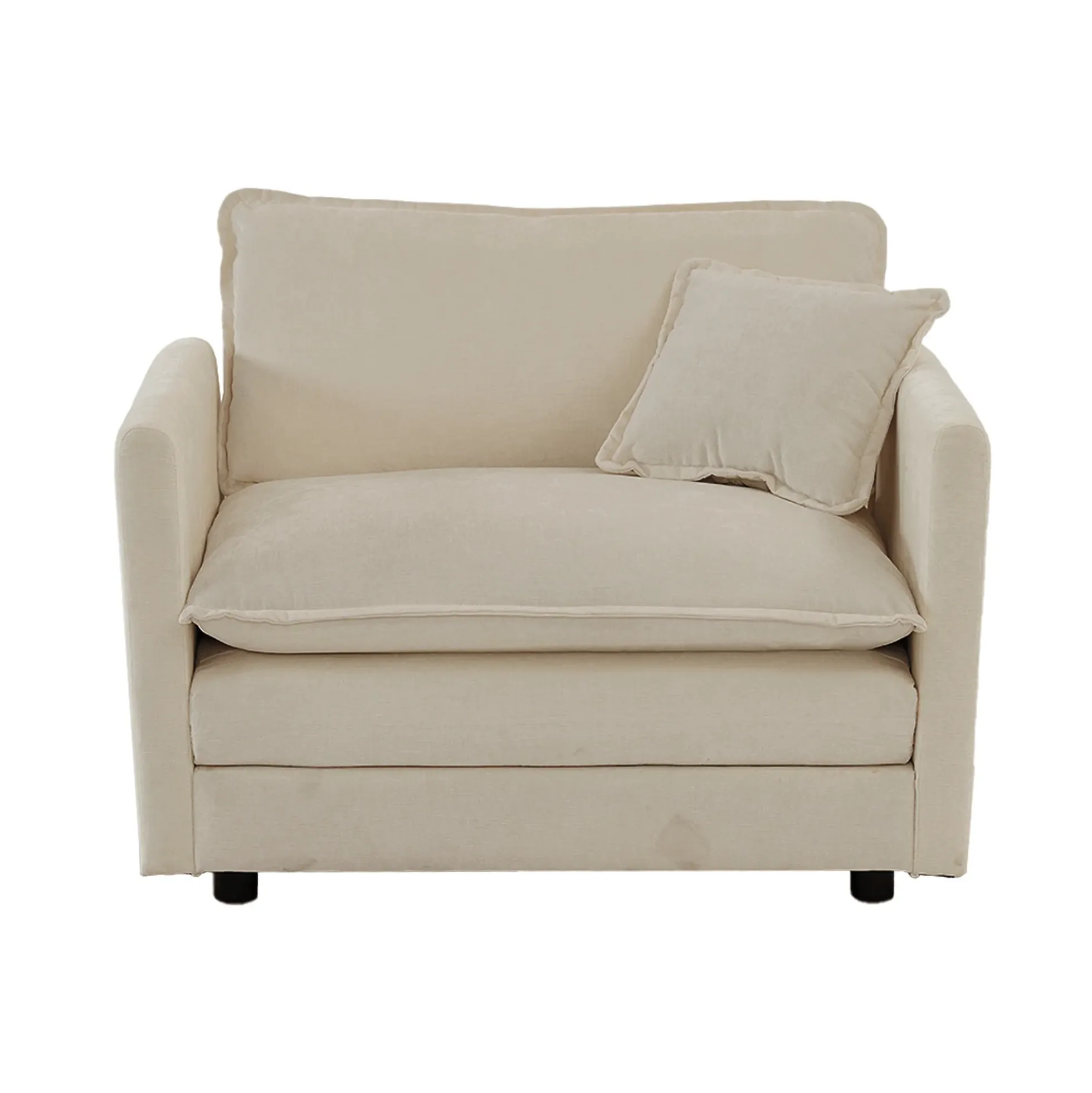 Walker Edison | Beige Chenille Cloud Accent Chair with Ottoman Set