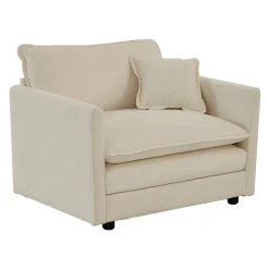 Walker Edison | Beige Chenille Cloud Accent Chair with Ottoman Set