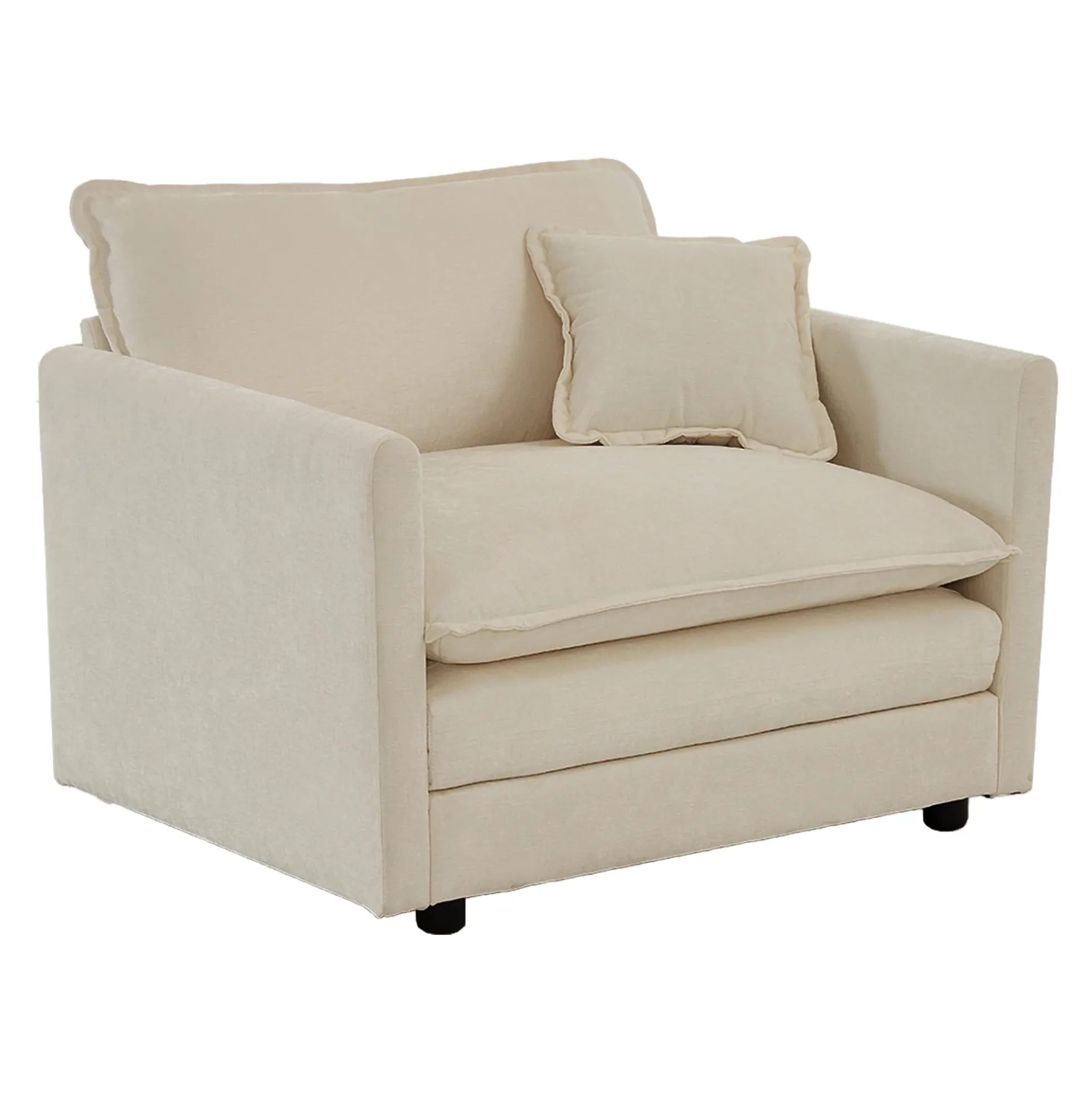 Walker Edison | Beige Chenille Cloud Accent Chair with Ottoman Set