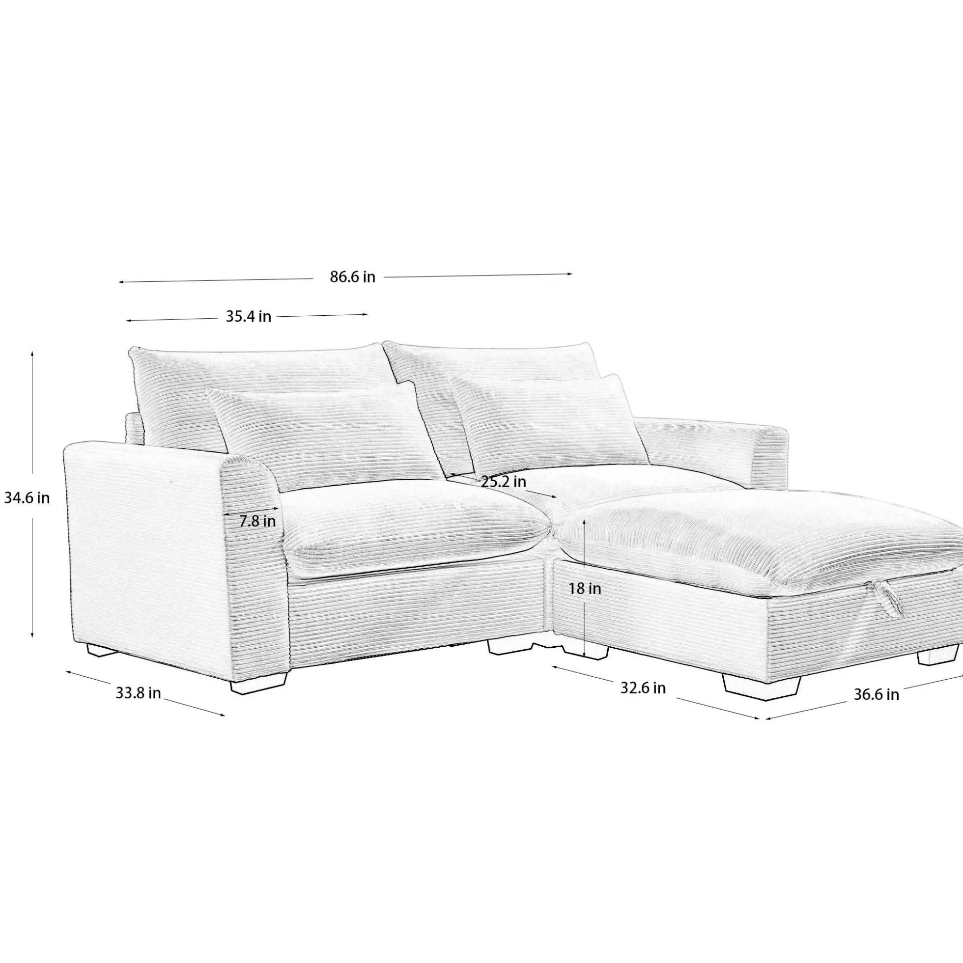 Walker Edison | Beige Corduroy Cloud Modular Loveseat with Storage Ottoman