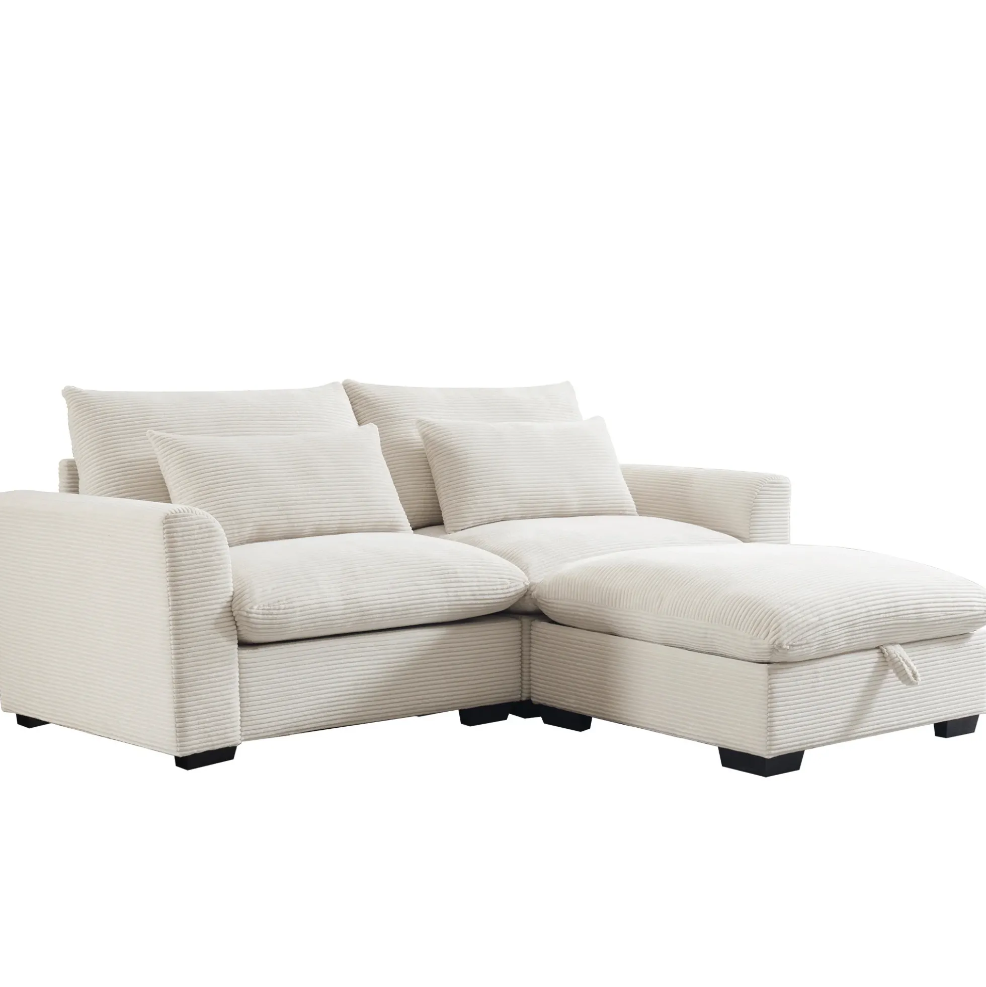 Walker Edison | Beige Corduroy Cloud Modular Loveseat with Storage Ottoman