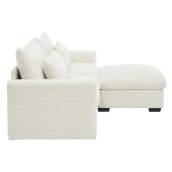 Walker Edison | Beige Corduroy Cloud Modular Loveseat with Storage Ottoman