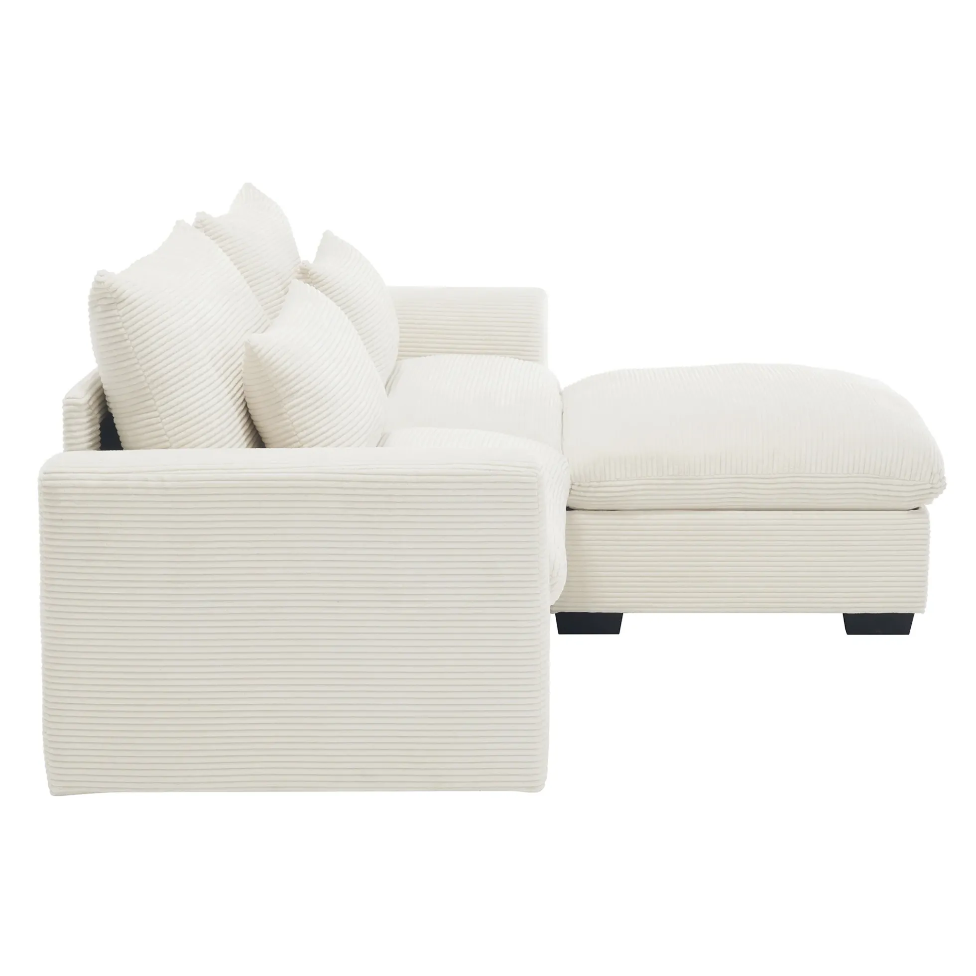Walker Edison | Beige Corduroy Cloud Modular Loveseat with Storage Ottoman