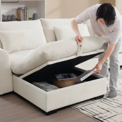 Walker Edison | Beige Corduroy Cloud Modular Loveseat with Storage Ottoman