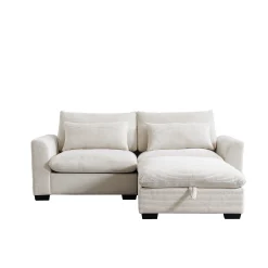 Walker Edison | Beige Corduroy Cloud Modular Loveseat with Storage Ottoman
