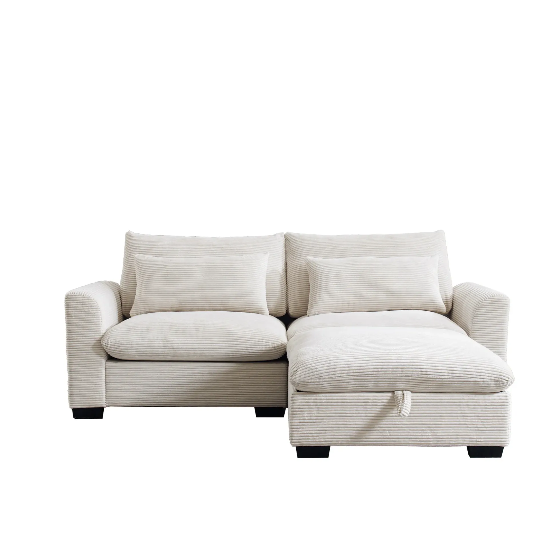 Walker Edison | Beige Corduroy Cloud Modular Loveseat with Storage Ottoman