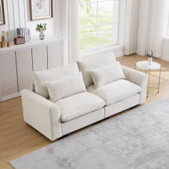 Walker Edison | Beige Corduroy Deep Seat Loveseat Couch