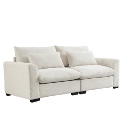 Walker Edison | Beige Corduroy Deep Seat Loveseat Couch