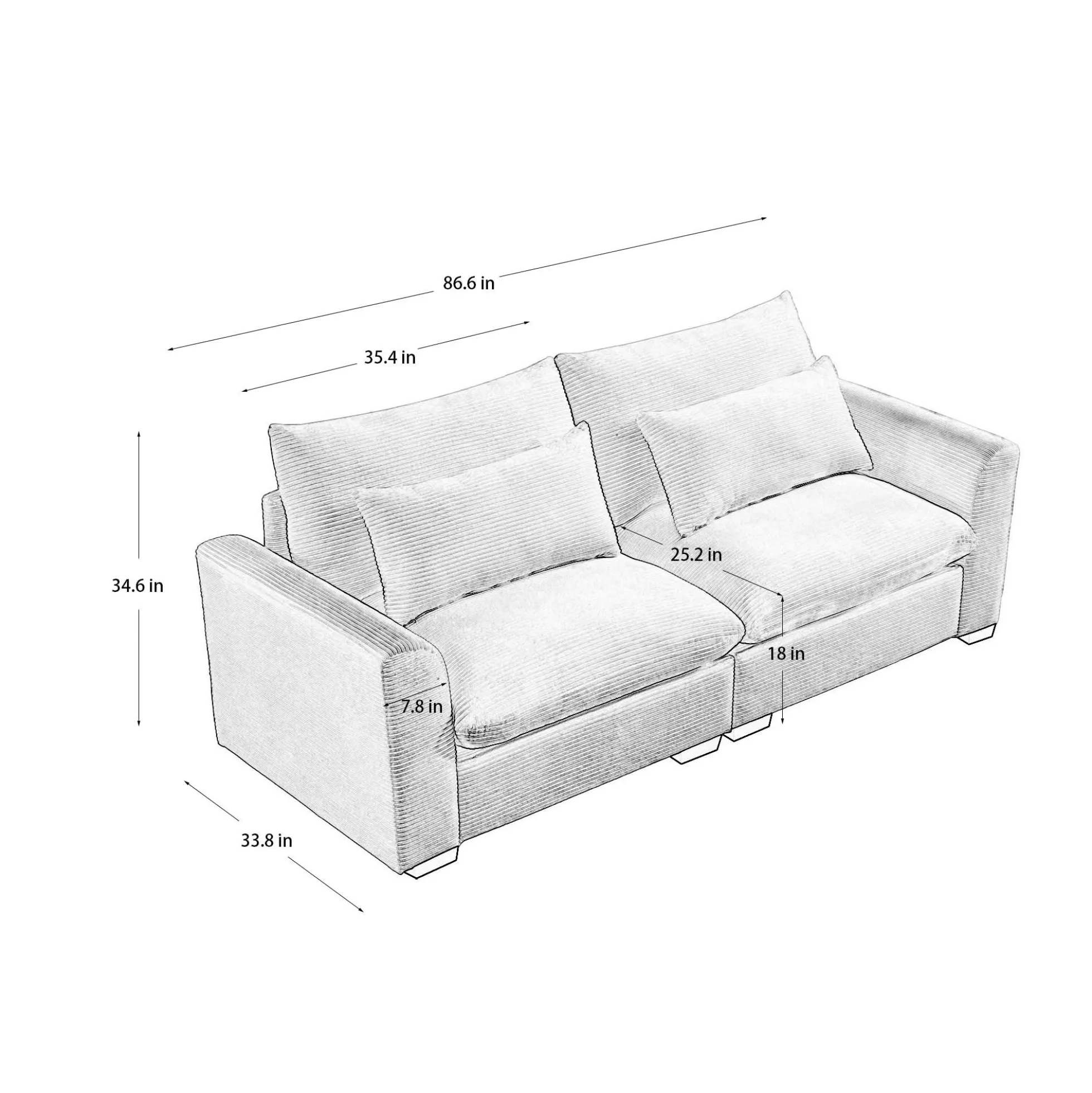 Walker Edison | Beige Corduroy Deep Seat Loveseat Couch