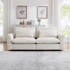 Walker Edison | Beige Corduroy Deep Seat Loveseat Couch