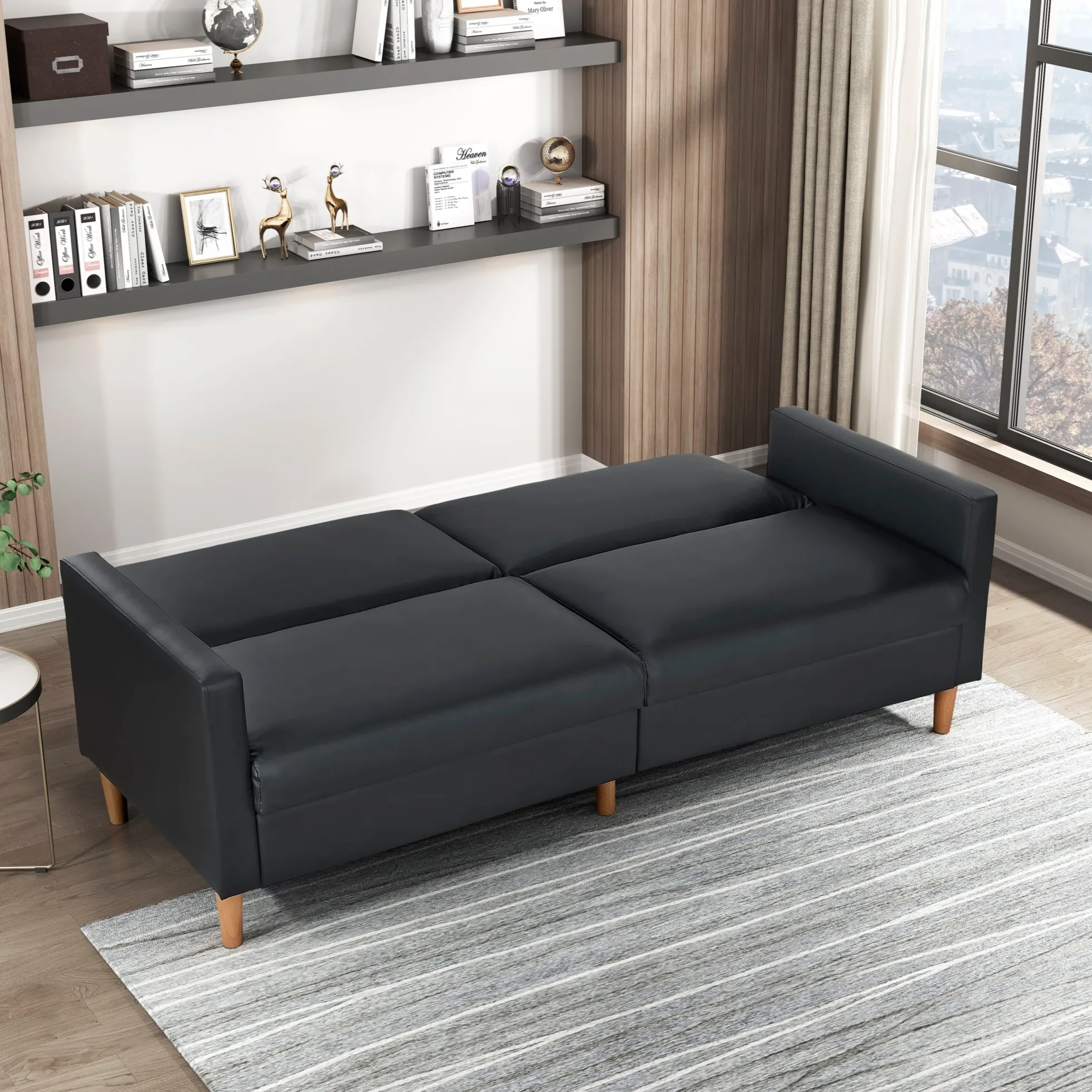 Walker Edison | Black Faux Leather Comfort Sleeper Sofa