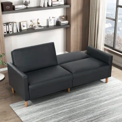 Walker Edison | Black Faux Leather Comfort Sleeper Sofa