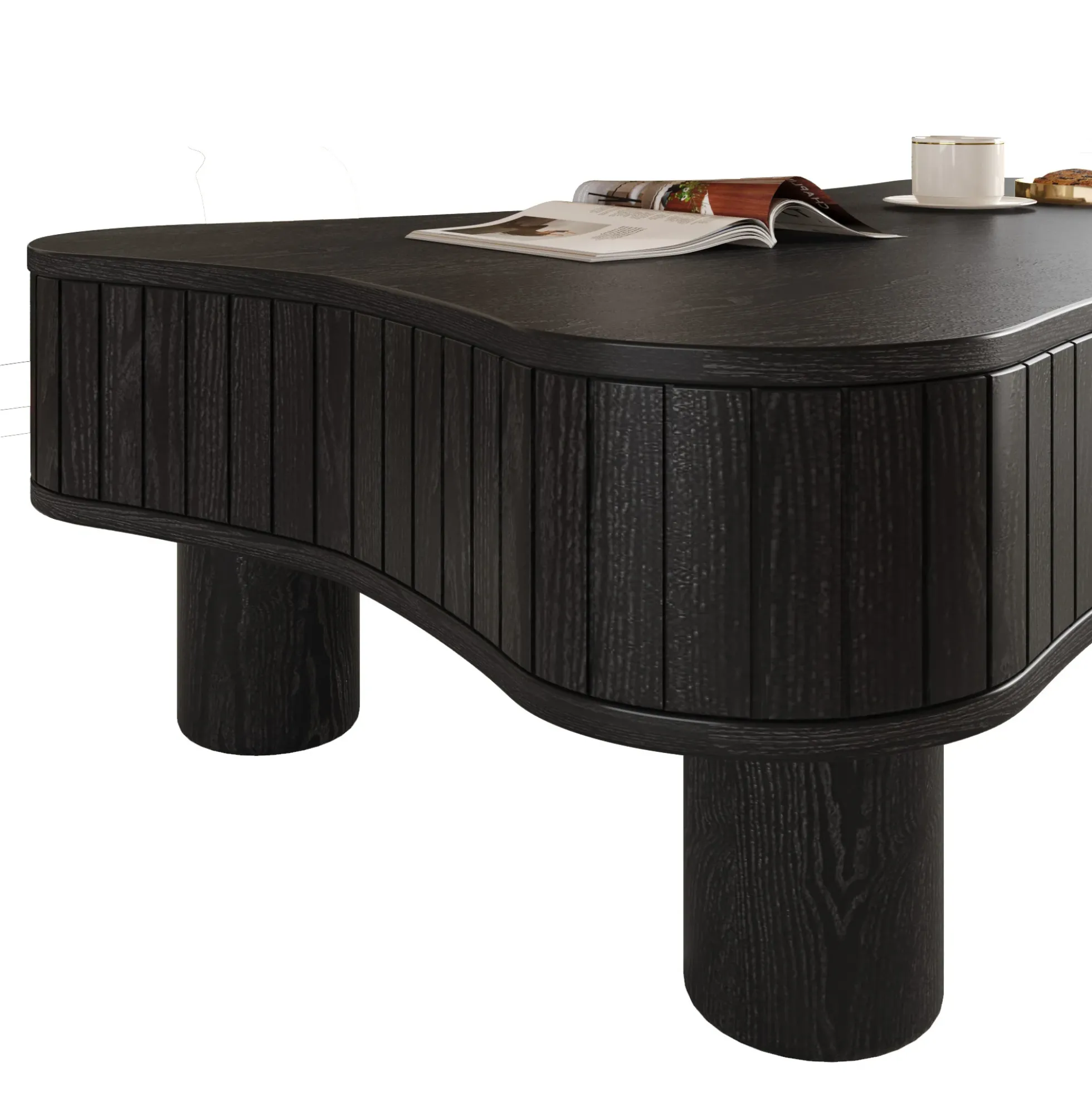Walker Edison | Black Reeded Curve Design Lift Top Coffee Table and Desk