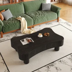 Walker Edison | Black Reeded Curve Design Lift Top Coffee Table and Desk